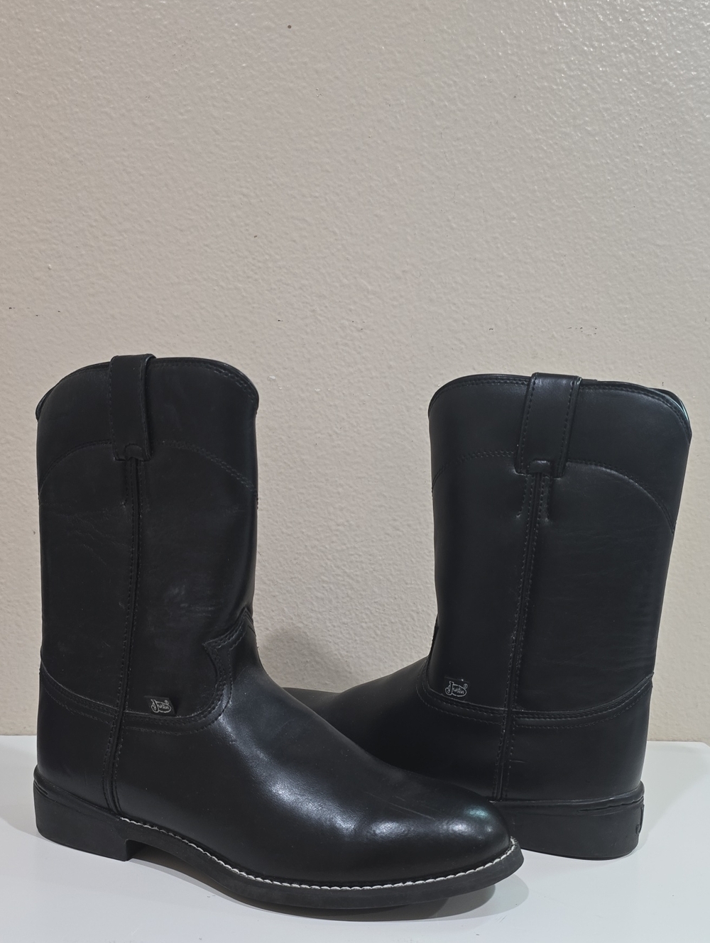 Justin Boots Black Leather Western Pull-On Cowboy Boots